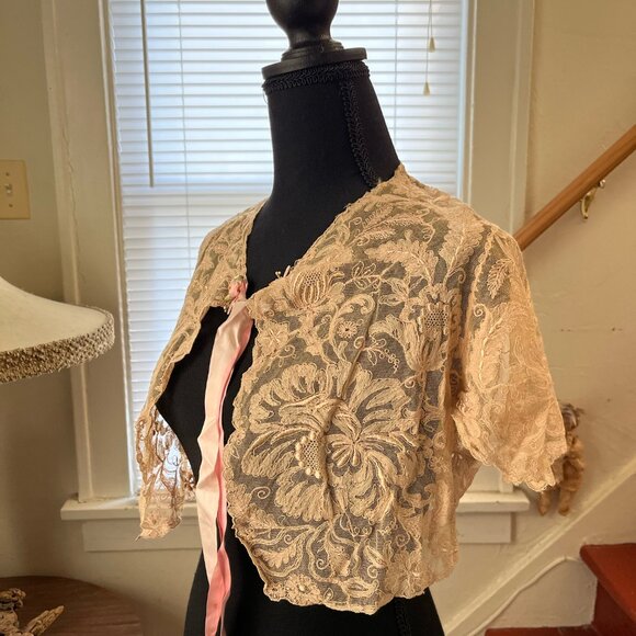 vintage coquette babydoll rosette fairy bow boudoir shrug crop lace jacket - Picture 4 of 7
